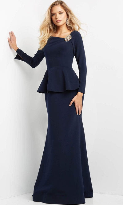Jovani 07131 - Peplum Long Sleeve Evening Gown - Prom