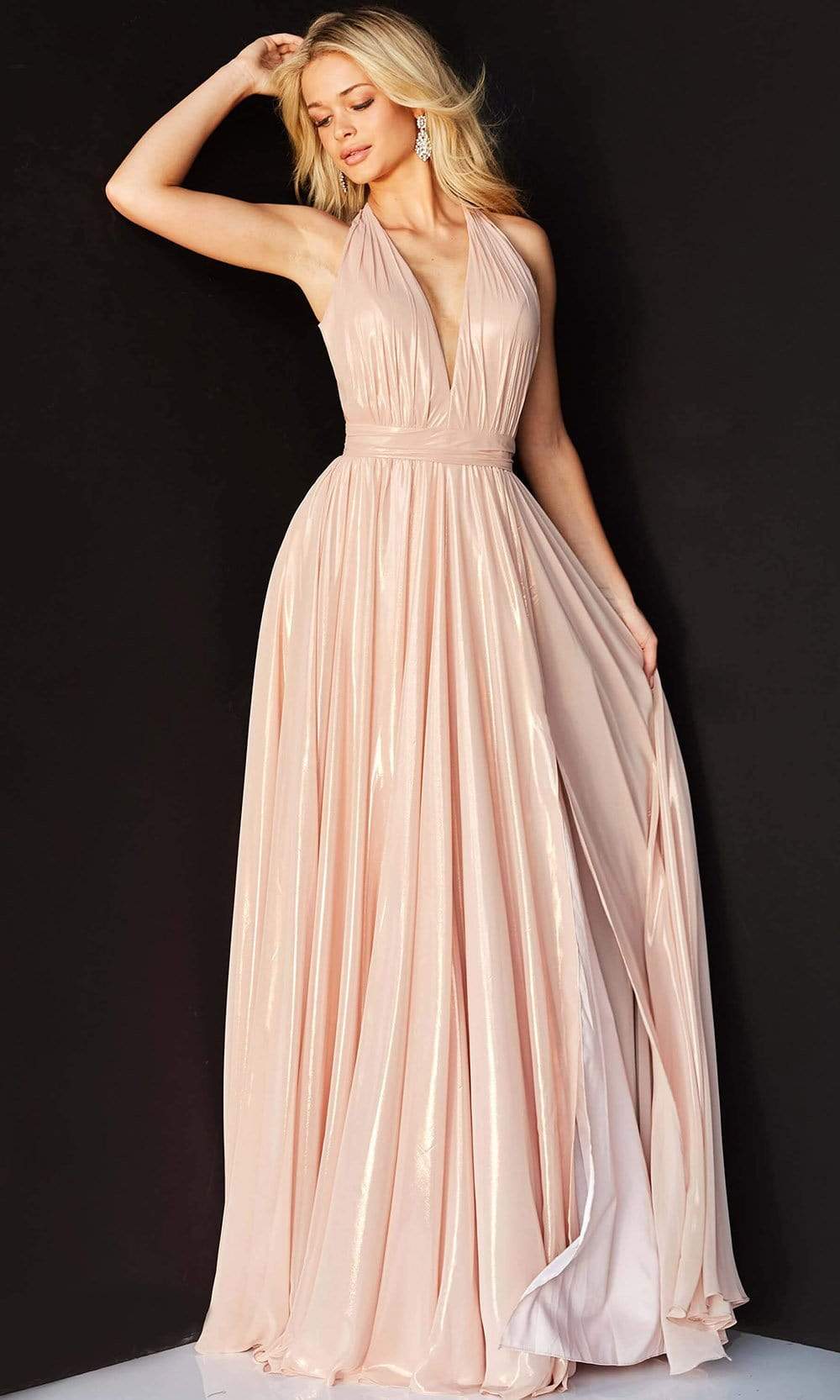 Jovani 07247 - Cascading Panel Gown with Plunging Halter Neck. - Prom