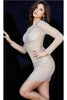Jovani 07254 Sheer Long Sleeve Beaded Mini Bodycon Dress