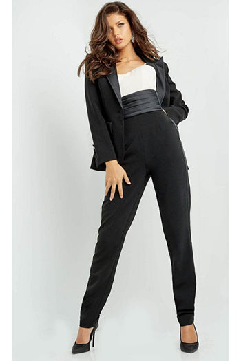 Jovani 07293 - Stylish Tuxedo Two-Piece Pantsuit - Black / Prom