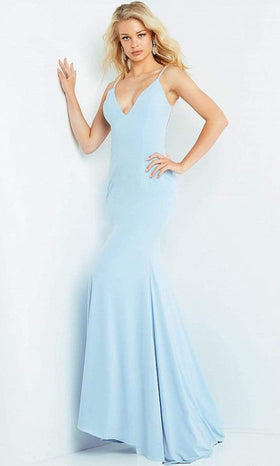Jovani 07297 Plus Size Trumpet Dress with Plunging V-Neck for Prom