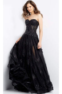 Jovani 07304 - Strapless Gown with Lace Appliqué Details - Prom