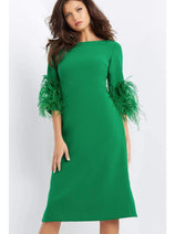 Jovani 07341 - Chic Feather-Fringed Quarter Sleeve Dress