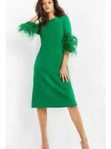 Jovani 07341 - Chic Feather-Fringed Quarter Sleeve Dress