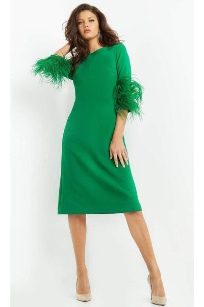 Jovani 07341 - Chic Feather-Fringed Quarter Sleeve Dress - Prom