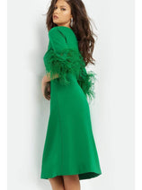 Jovani 07341 - Chic Feather-Fringed Quarter Sleeve Dress