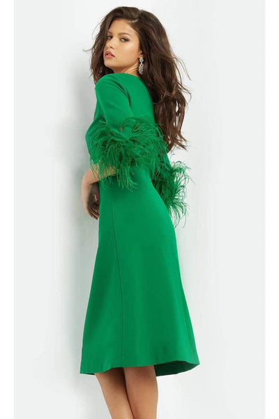 Jovani 07341 - Chic Feather-Fringed Quarter Sleeve Dress - Prom