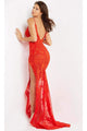 Jovani 07362 - High Slit Gown with Embroidered Lace - Red / 00 - Prom
