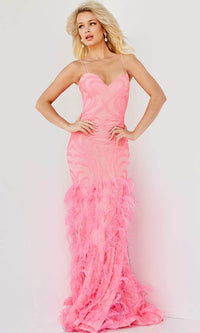 Jovani 07425 - Feathered Prom Dress with Sweetheart Neckline and Sequins - Prom