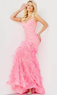 Jovani 07425 - Feathered Prom Dress with Sweetheart Neckline and Sequins - Prom