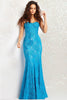 Jovani 07499 Dainty Strap Heat Set Stone Corset Mermaid Evening Gown - PEACOCK / 00 Dress