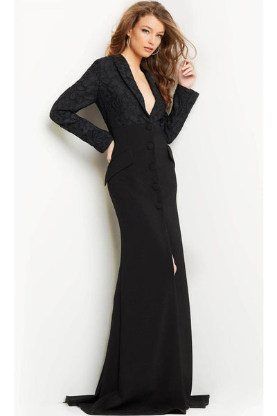 Jovani 07552 - V-Neck Front Slit Evening Gown - Prom
