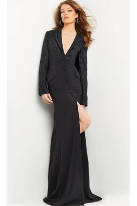 Jovani 07552 - V-Neck Front Slit Evening Gown