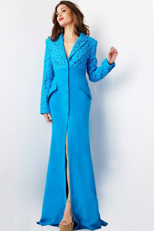 Jovani 07552 - V-Neck Front Slit Evening Gown - Prom