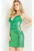 Jovani - 07668 Floral Applique Illusion Bodice Fitted Cocktail Dress - Green / 00 - Prom