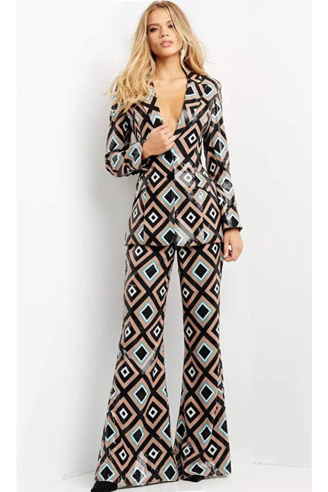 Jovani 07921 - Sequin Pantsuit with Plunging V-Neck - Prom