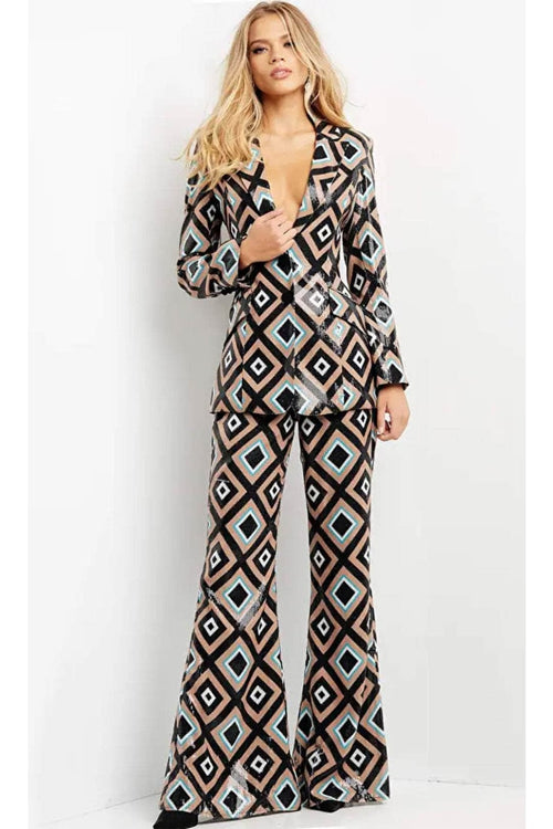 Jovani 07921 - Sequin Pantsuit with Plunging V-Neck - Prom