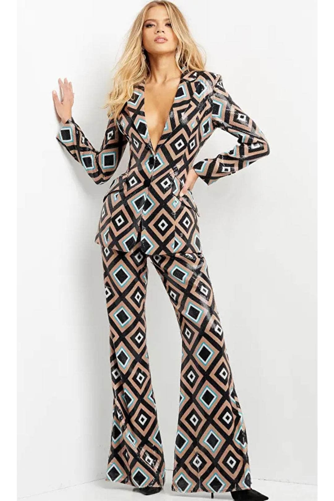 Jovani 07921 - Sequin Pantsuit with Plunging V-Neck - Prom