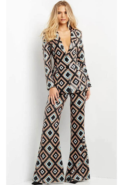 Jovani 07921 - Sequin Pantsuit with Plunging V-Neck - Prom