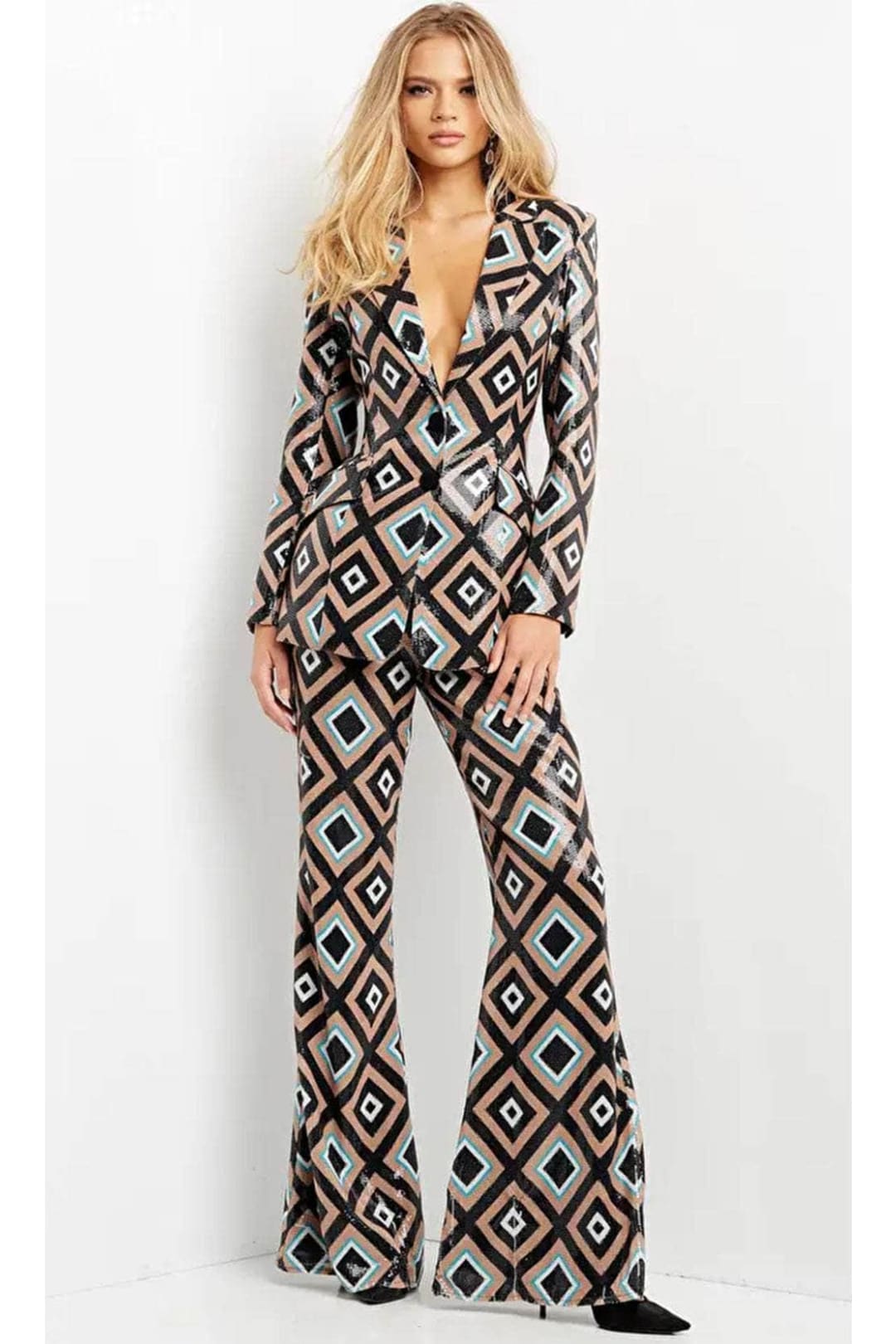 Jovani 07921 - Sequin Pantsuit with Plunging V-Neck - Prom