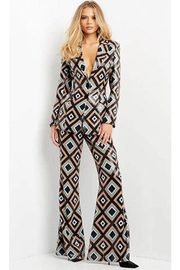 Jovani 07921 - Sequin Pantsuit with Plunging V-Neck - Prom