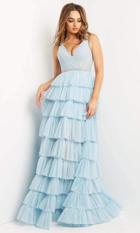 Jovani 07998 - Layered A-Line Dress with Surplice V-Neck