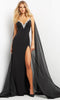 Jovani 08022 - Sheer Cape Backless Evening Dress