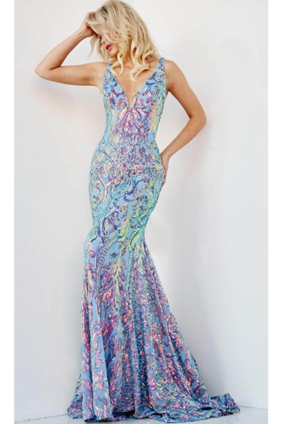 Jovani 08099 - Stunning Iridescent V-Neck Evening Gown - Prom