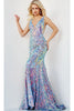 Jovani 08099 - Stunning Iridescent V-Neck Evening Gown - Iridescent Blue / Prom