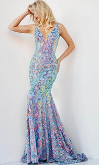 Jovani - 08099SC Evening Gown with Iridescent Sequins - Prom