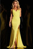 Jovani 08153 Spaghetti Strap Glitter Jersey Lace Up Back Prom Gown - YELLOW / 00 Dress