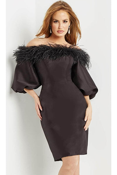 Jovani 08211 - Elegant Off-Shoulder Prom Dress with Feather Details - Prom