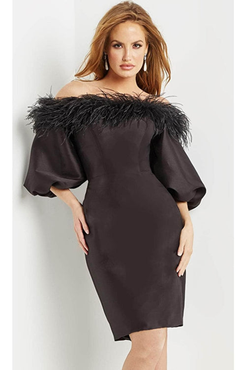 Jovani 08211 - Elegant Off-Shoulder Prom Dress with Feather Details - Prom