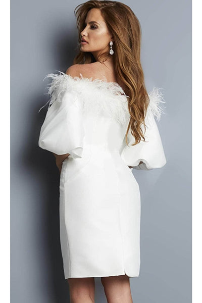 Jovani 08211 - Elegant Off-Shoulder Prom Dress with Feather Details - Prom