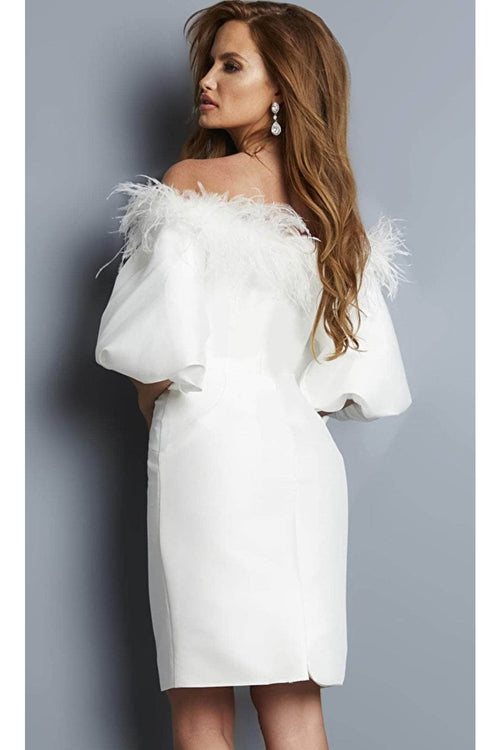 Jovani 08211 - Elegant Off-Shoulder Prom Dress with Feather Details - Prom