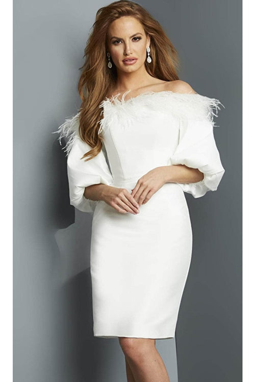 Jovani 08211 - Elegant Off-Shoulder Prom Dress with Feather Details - Prom