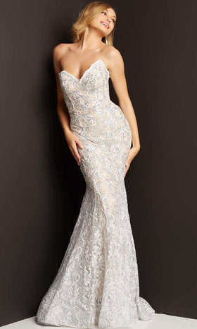 Jovani 08215 - Strapless Lace Mermaid Gown