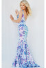 Jovani 08257 Floral Sequin Fitted Scoop Back Mermaid Evening Gown - Dress