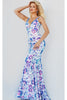 Jovani 08257 Floral Sequin Fitted Scoop Back Mermaid Evening Gown - Dress