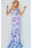 Jovani 08257 Floral Sequin Fitted Scoop Back Mermaid Evening Gown - IVORY/PURPLE / Dress