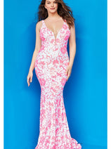 Jovani 08257 Sequin Prom Dress with Floral Print