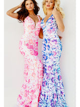 Jovani 08257 Sequin Prom Dress with Floral Print