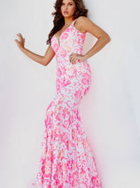 Jovani 08257 Sequin Prom Dress with Floral Print