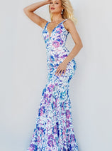 Jovani 08257 Sequin Prom Dress with Floral Print