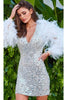 Jovani 08306 Feather Long Sleeve Beaded Cocktail Dress