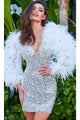 Jovani - 08306 Long Sleeve After Prom Dress with Feathers - Nude/Off White / 00 - Prom