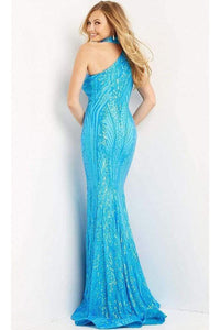 Jovani 08338 - Choker Neck Sequin-Embellished Mermaid Dress - Light-Blue / 00 - Prom