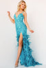 Jovani 08340 Spaghetti Strap Sequin Feather Red Carpet Evening Dress - Dress
