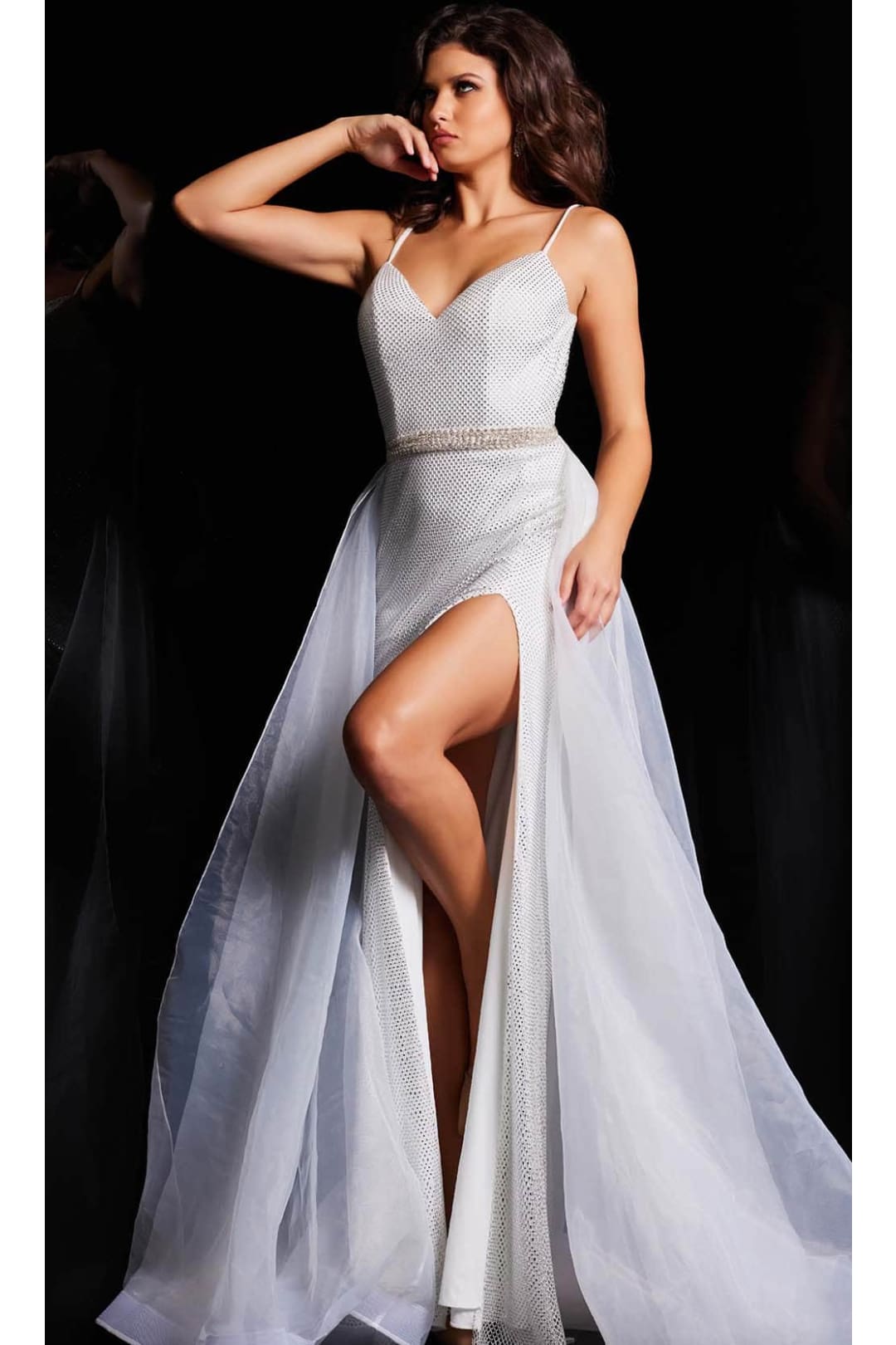 Jovani - 08400 Bead Showered Slit Sheath Gown - Prom
