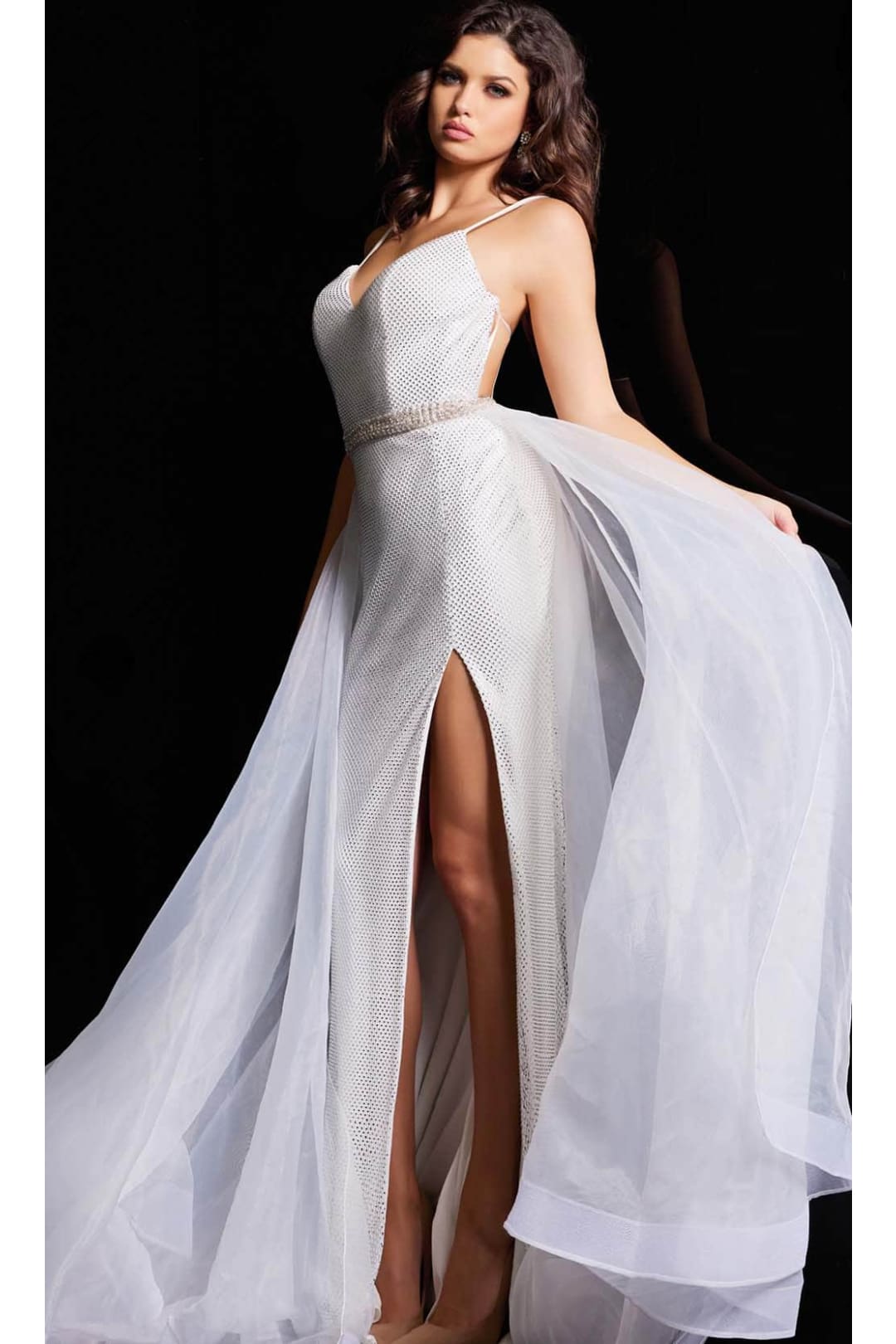 Jovani - 08400 Bead Showered Slit Sheath Gown - Prom